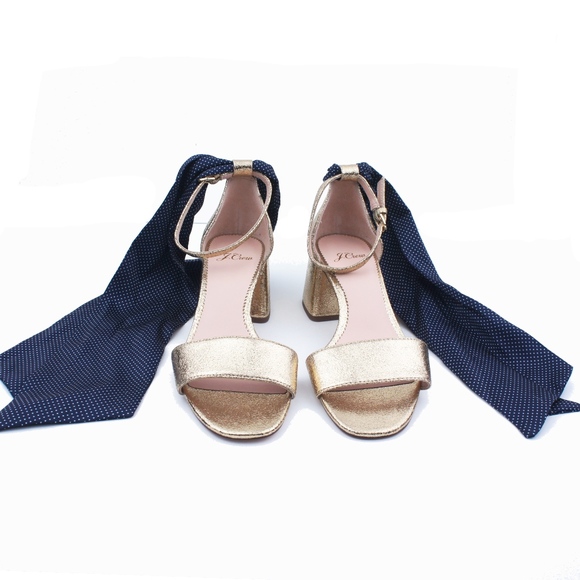 New JCREW Penny Ankle Strap Sandals Gold Metallic - Picture 3 of 5